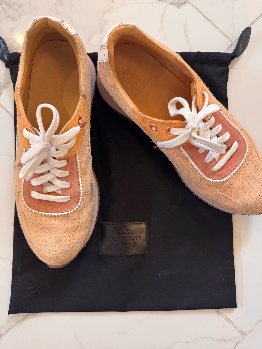 Office of Angela Scott Remi Sneaker Suede, Peach and Tan - Picture 10 of 10